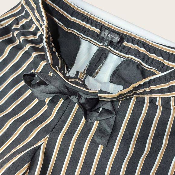 Dynamite, Classic Striped Black White Beige Tie Waist Pant Size Medium - Picture 3 of 7